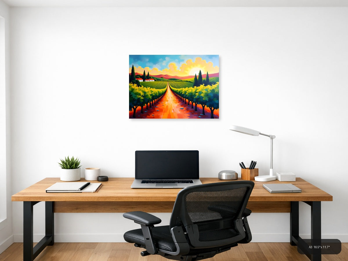 Tuscan Vineyard Landscape Abstract Painting Wall Art — A3 / Office
