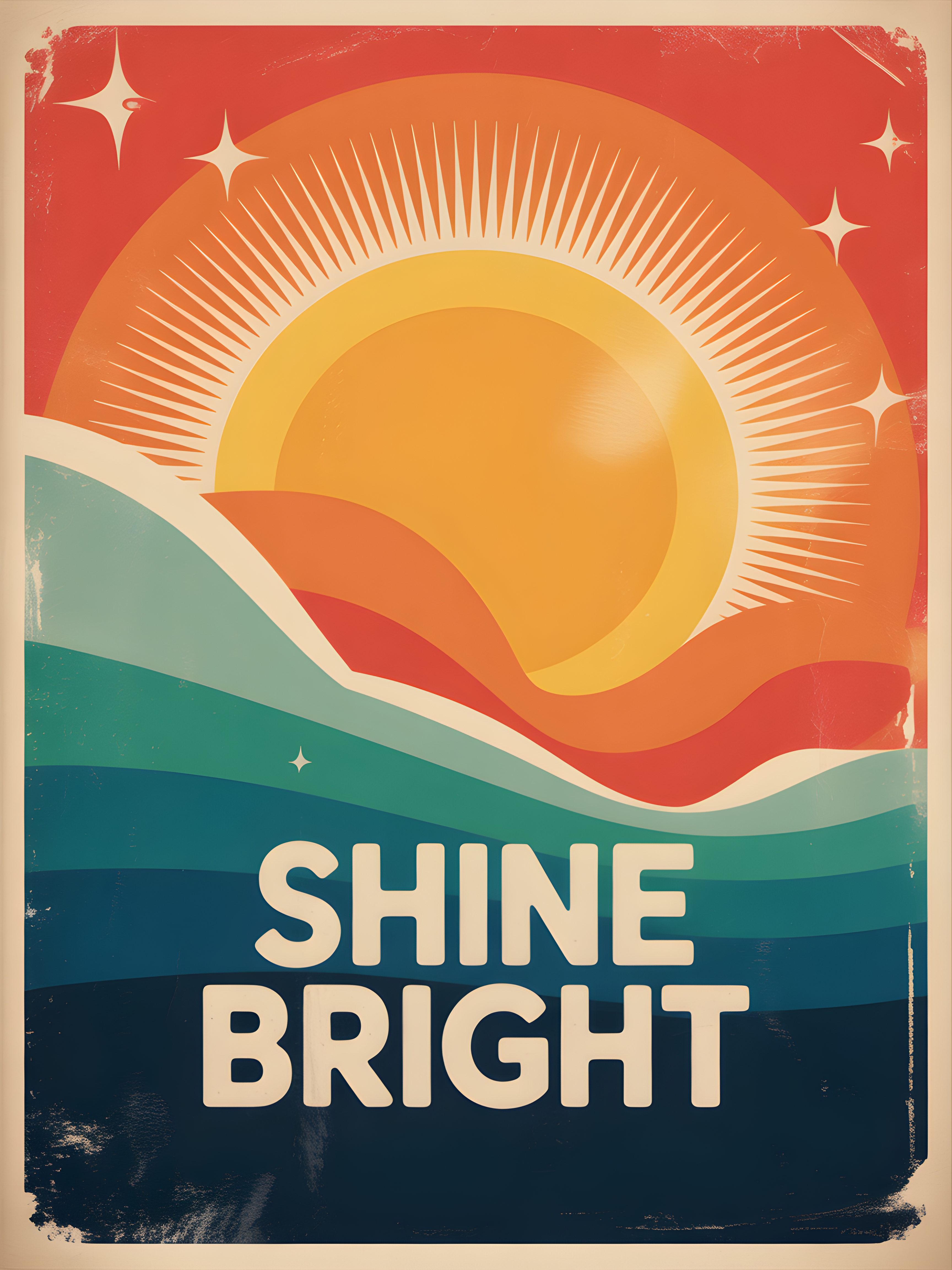 Vintage Sunrise Ocean Waves Retro Minimalist Wall Art