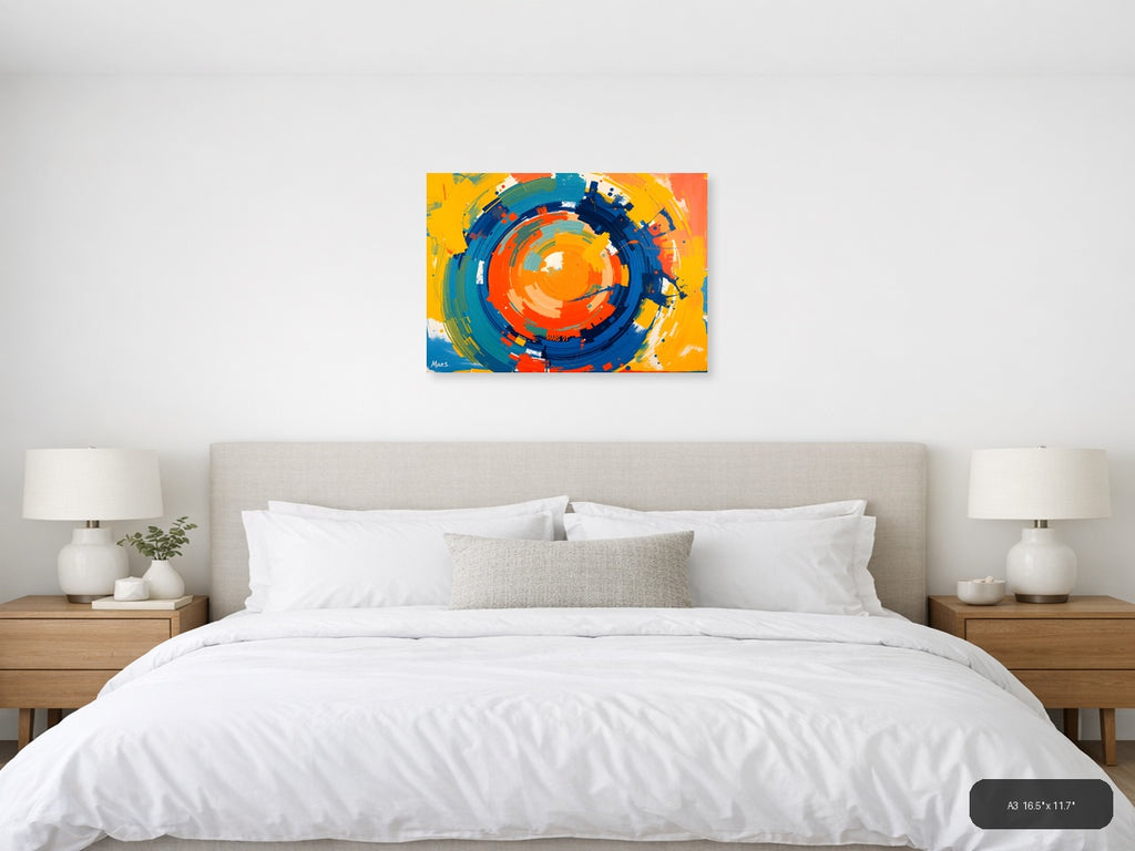 Vibrant Concentric Circles Abstract Modern Wall Art — A3 / Bedroom