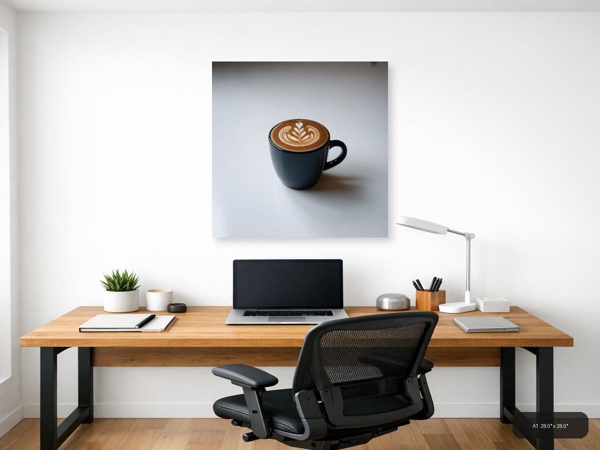 Minimalist Black Coffee Cup with Latte Art Wall Art — A1 / Office
