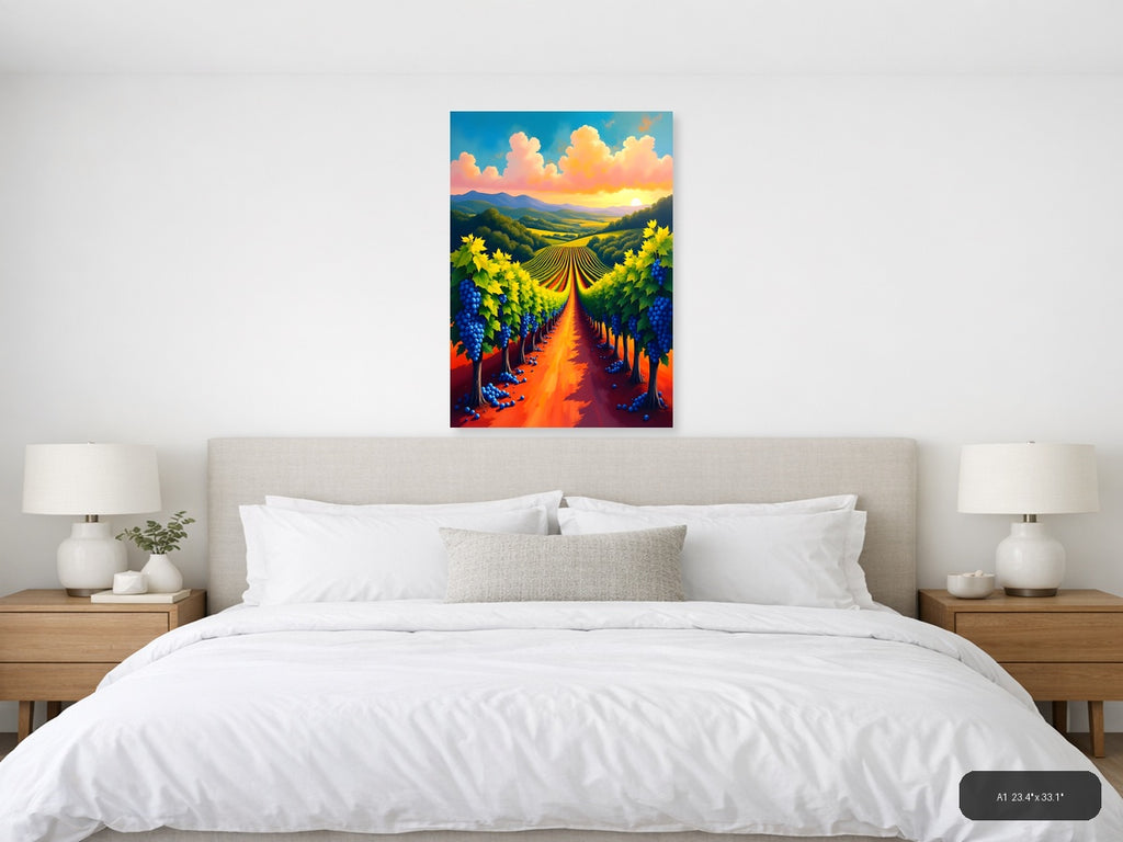 Vibrant Vineyard Sunset Abstract Landscape Wall Art — A1 / Bedroom