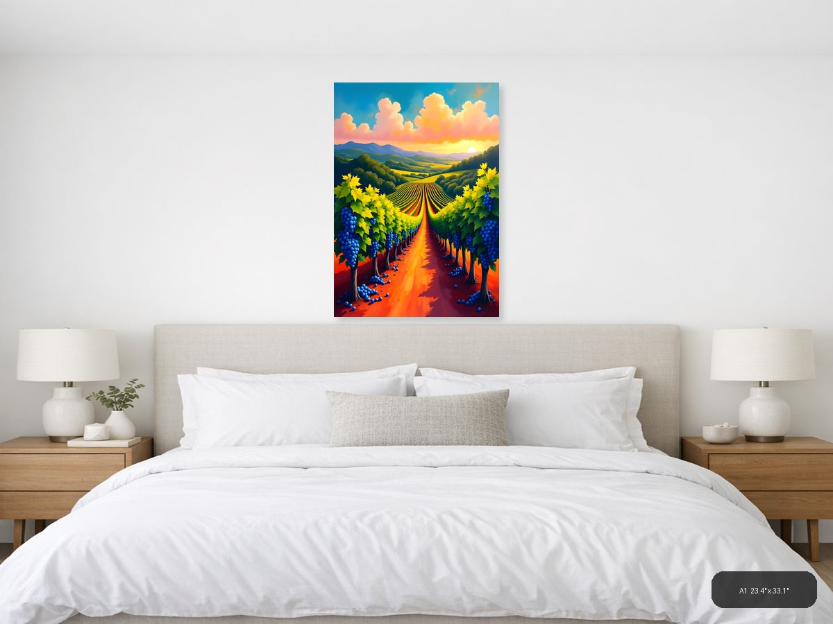 Vibrant Vineyard Sunset Abstract Landscape Wall Art — A1 / Bedroom