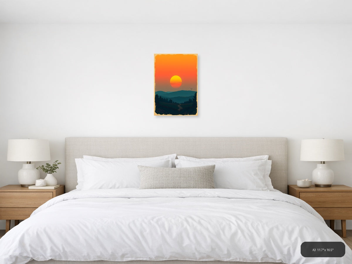 Vintage Sunset Over Forest Hills Wall Art — A3 / Bedroom