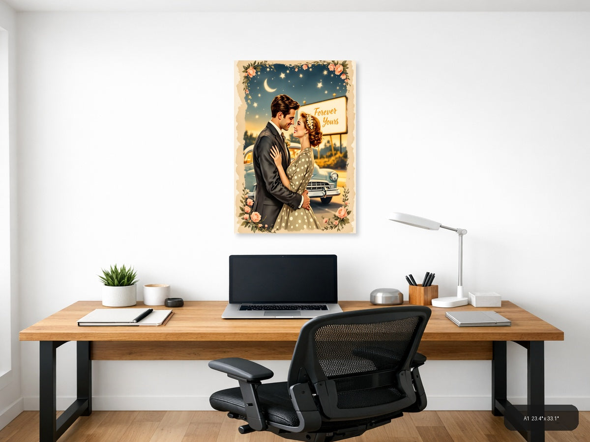 Vintage Couple Under Starlight 'Forever Yours' Wall Art — A1 / Office
