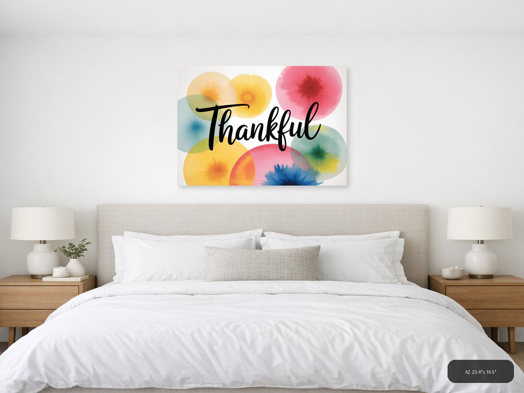 Thankful — Watercolor (Landscape) Canvas Print | Watercolor Wall Art | A4 A3 A2 A1 — A2 / Bedroom