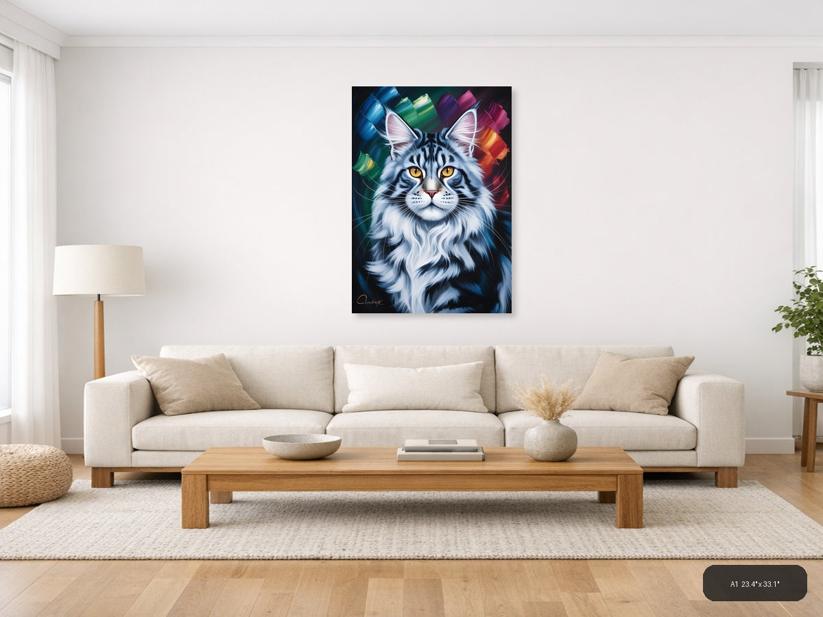 Abstract Colorful Tiger Portrait with Golden Eyes Wall Art — A1 / Living Room