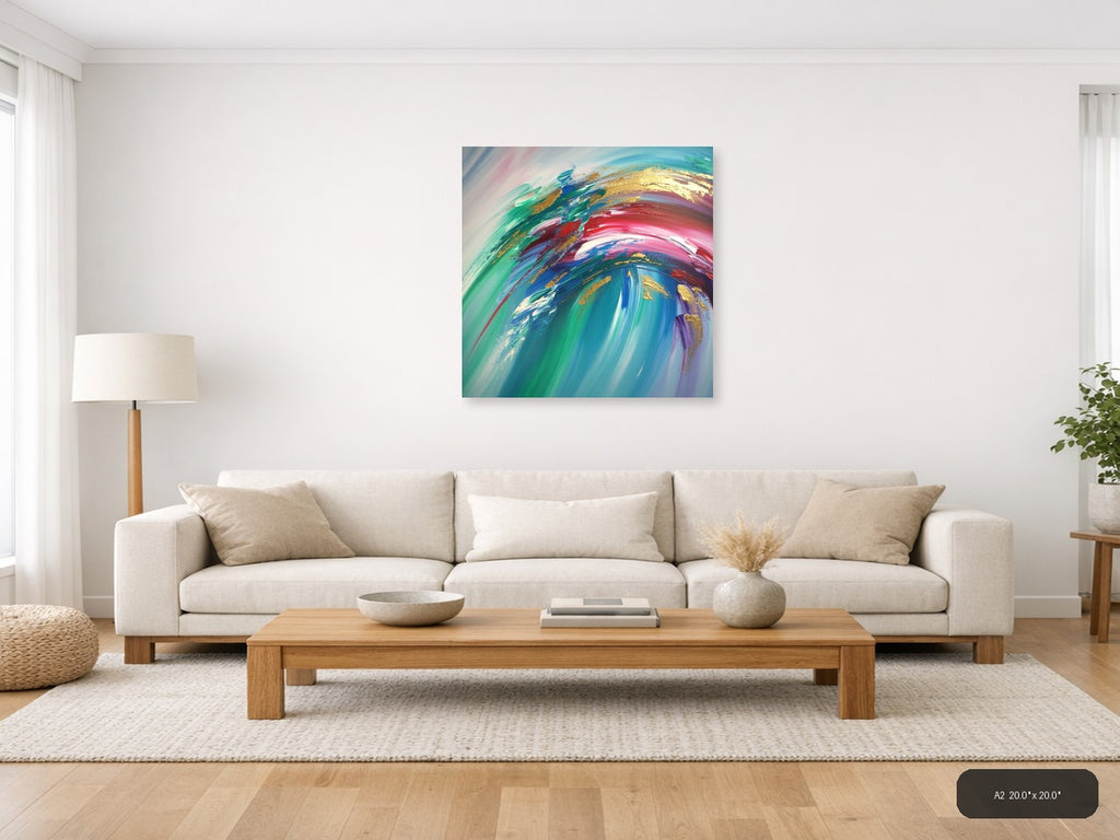 Colorful Abstract Swirl with Gold Accents Wall Art — A2 / Living Room