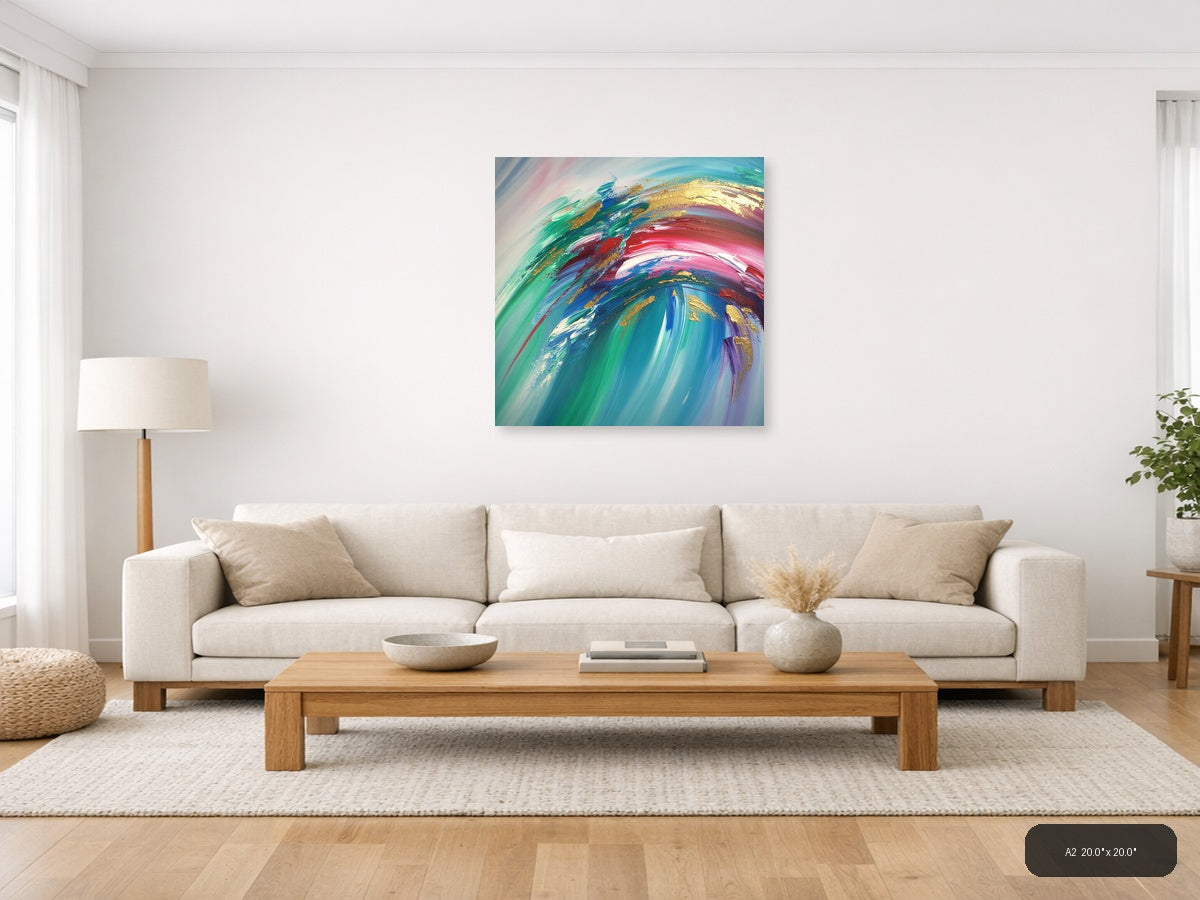 Colorful Abstract Swirl with Gold Accents Wall Art — A2 / Living Room