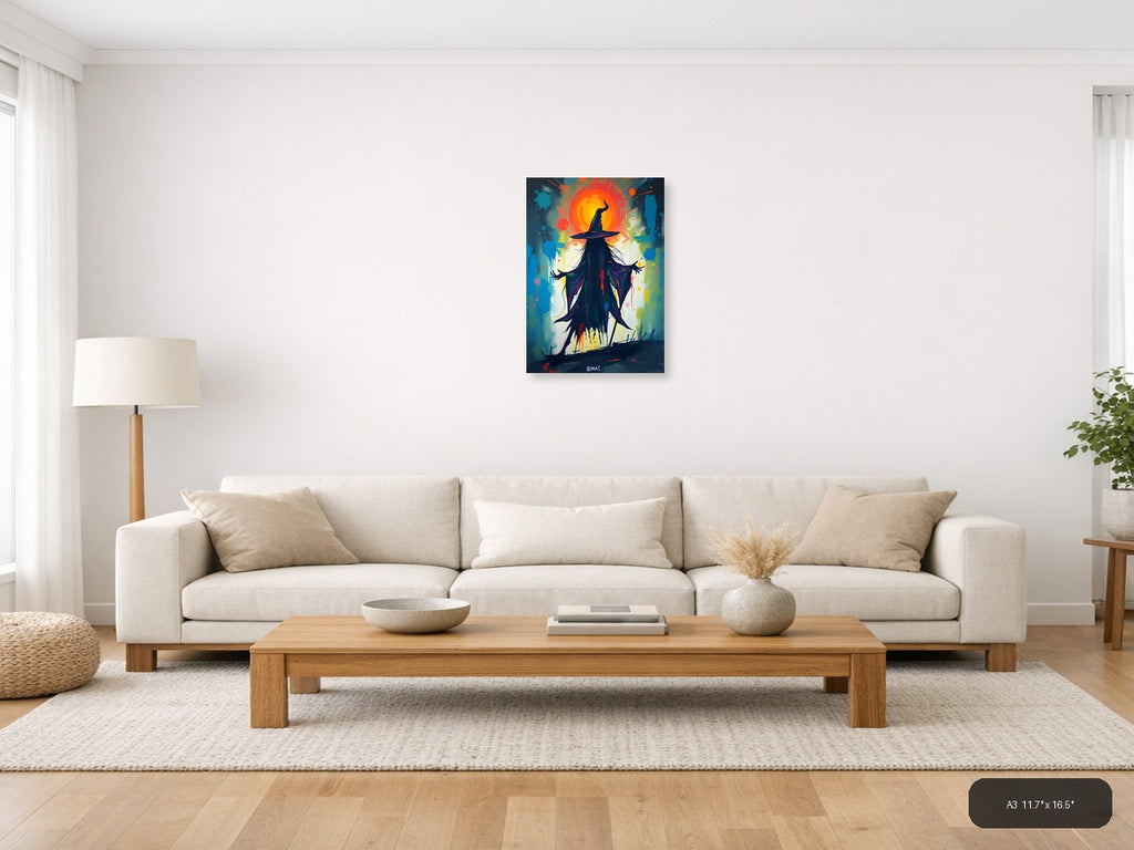 Abstract Witch Silhouette with Glowing Aura Wall Art — A3 / Living Room