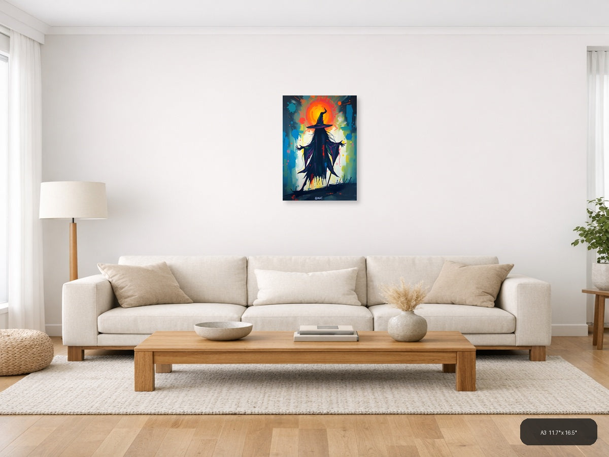 Abstract Witch Silhouette with Glowing Aura Wall Art — A3 / Living Room