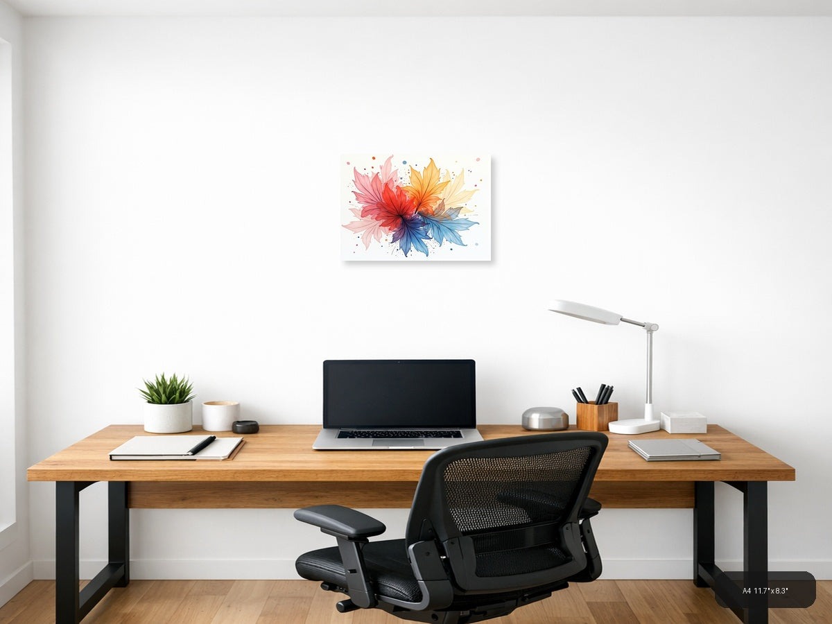 Colorful Watercolor Flower Burst Rainbow Wall Art — A4 / Office