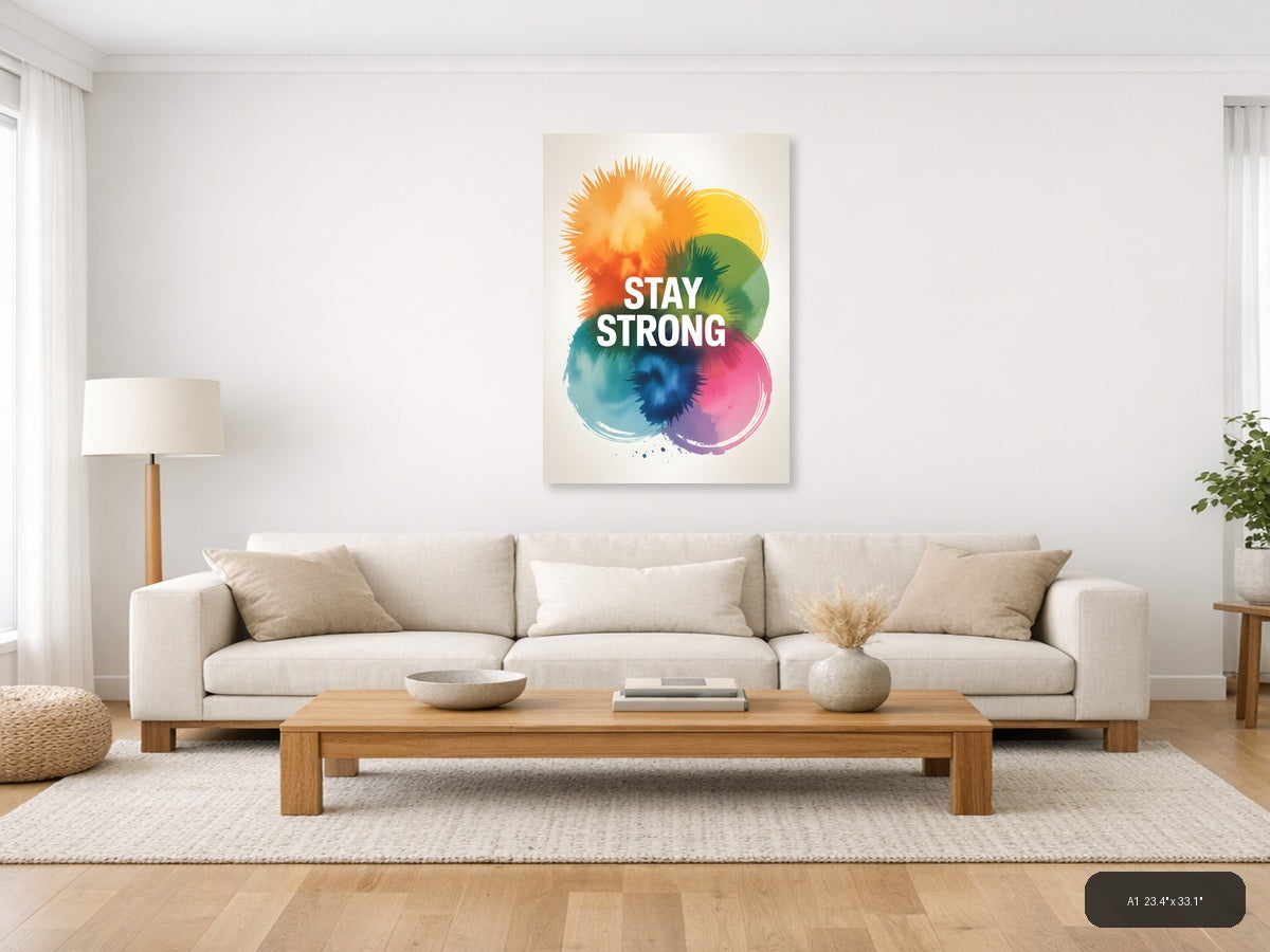 Stay Strong Watercolor Rainbow Circles Wall Art — A1 / Living Room