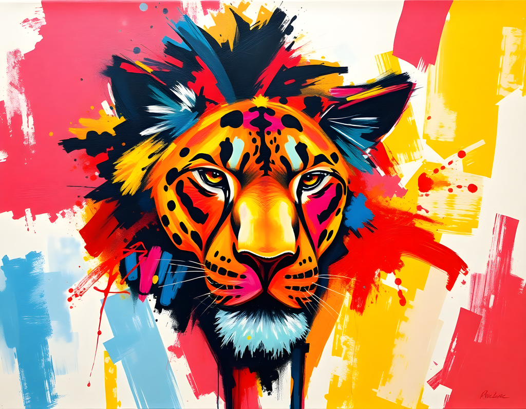 Colorful Abstract Lion Head Splatter Pop Art Wall Art