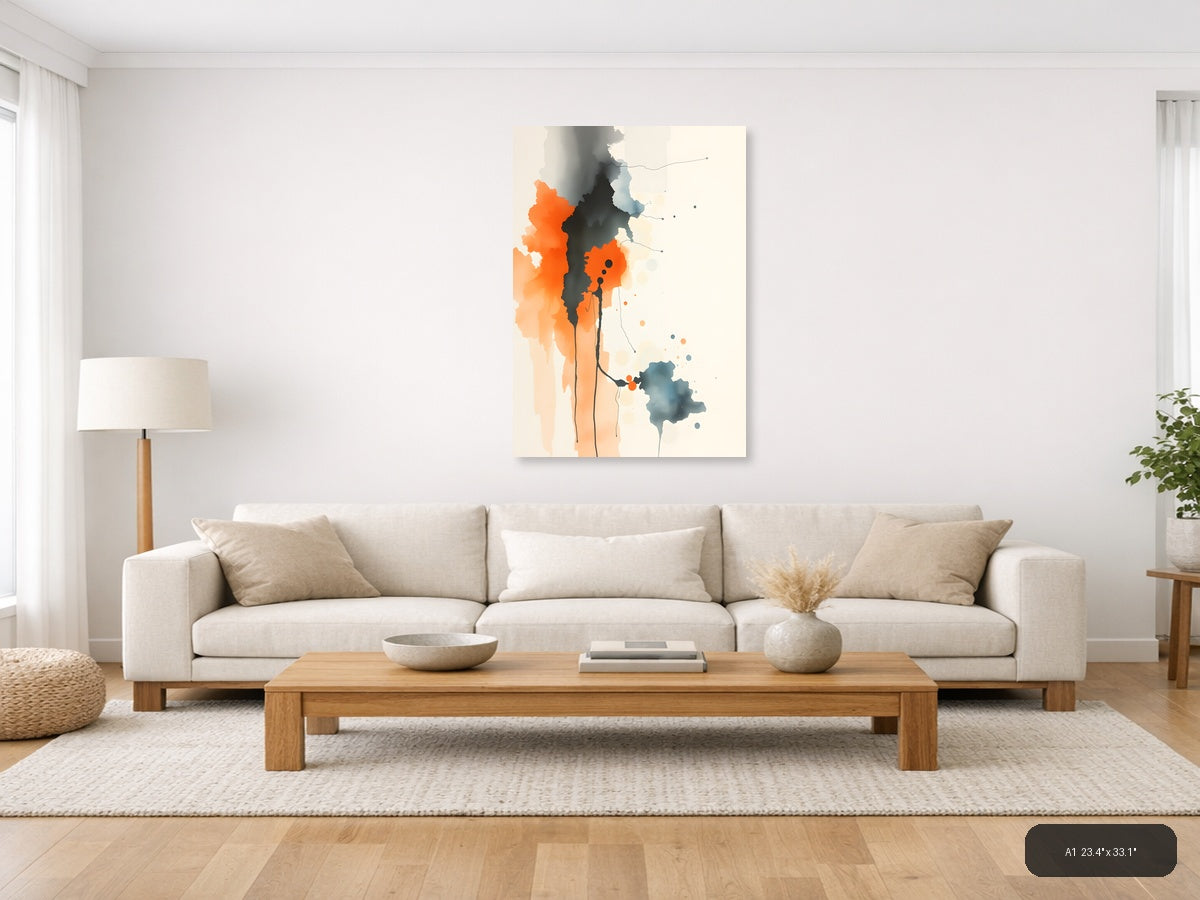 Abstract Watercolor Figure in Orange and Black Wall Art — A1 / Living Room