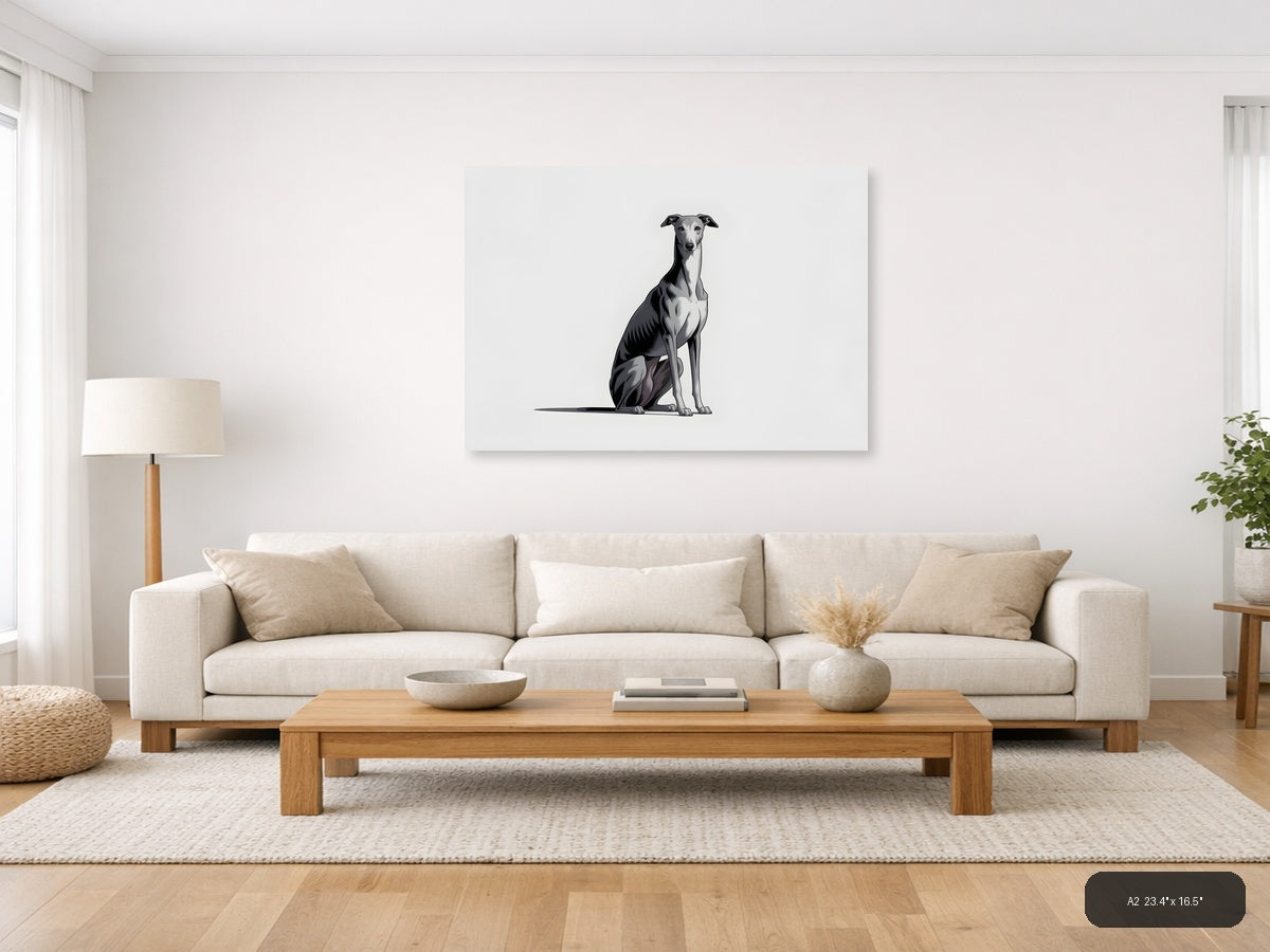 Minimalist Greyhound Sitting Portrait Wall Art — A2 / Living Room