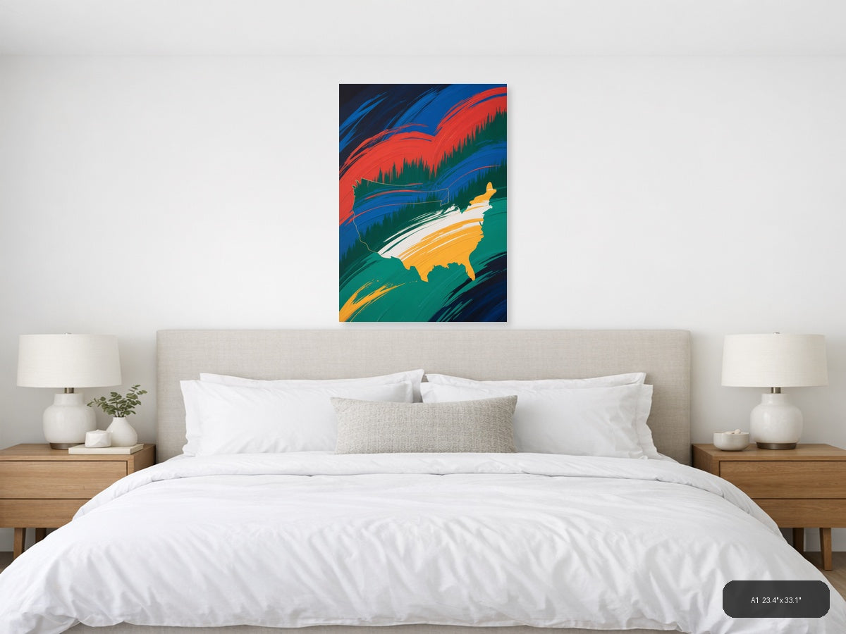 Abstract USA Map with Flowing Ribbons - Modern Wall Art — A1 / Bedroom