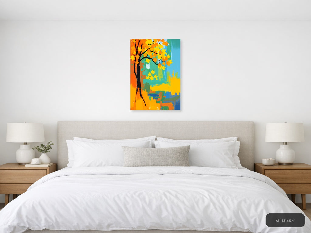 Abstract Autumn Tree with Golden Leaves Wall Art — A2 / Bedroom