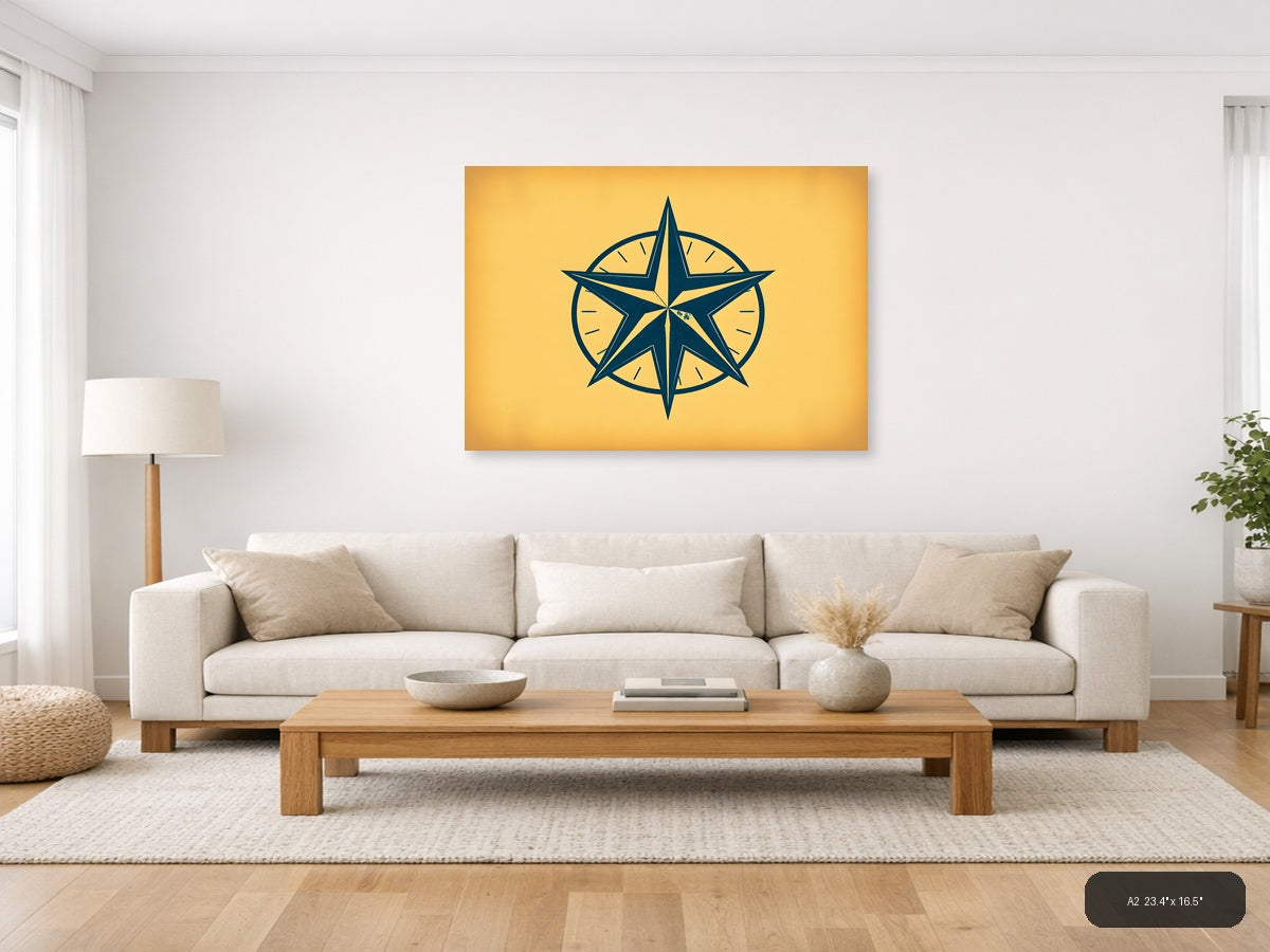 Vintage Navy Star Compass Rose Circle Wall Art — A2 / Living Room