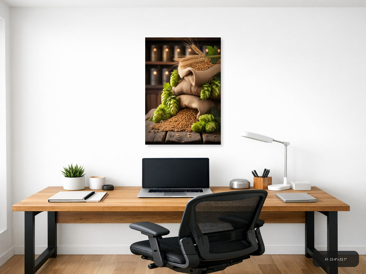 Vintage Brewery Barley Hops Canvas Wall Art — A1 / Office