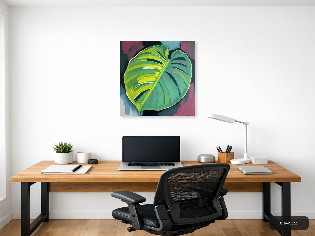 Abstract Green Leaf Modern Botanical Wall Art — A2 / Office