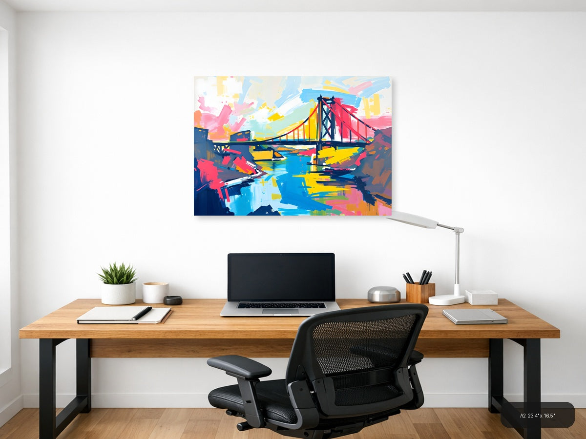 Colorful Abstract Bridge Landscape Wall Art — A2 / Office