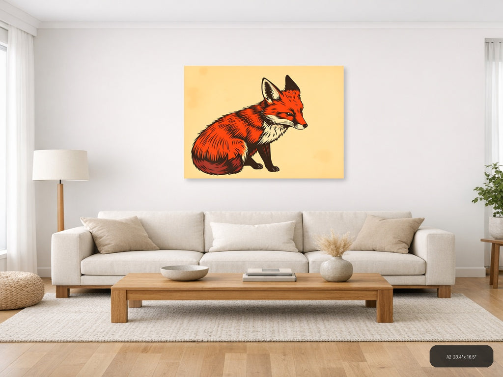 Red Fox Vintage Illustration Wall Art — A2 / Living Room