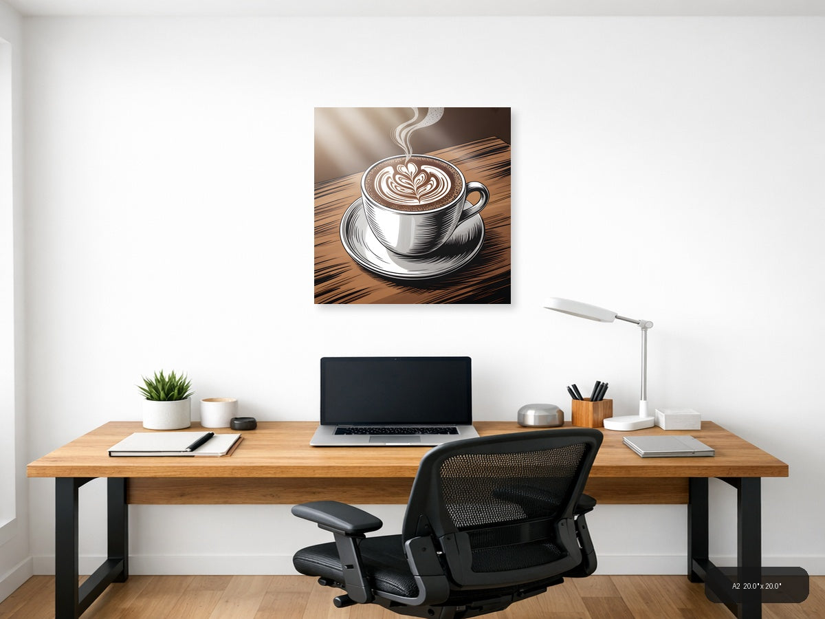 Latte Art Coffee Cup Line Art Drawing Wall Art — A2 / Office