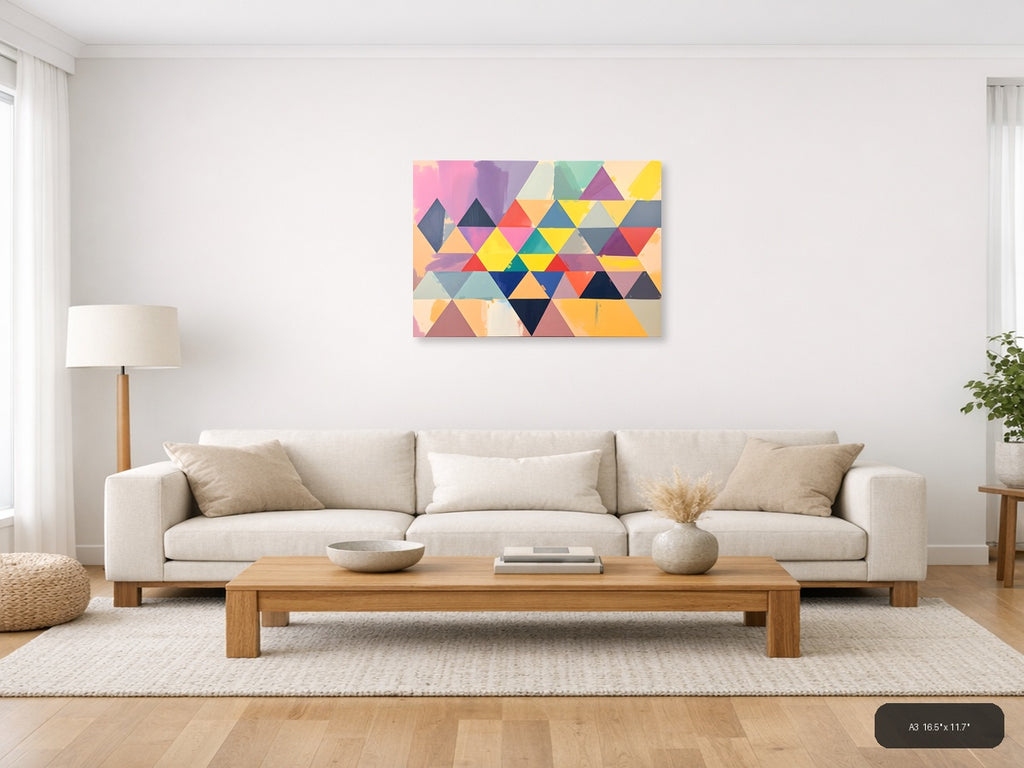 Colorful Abstract Triangle Geometric Pattern Wall Art — A3 / Living Room