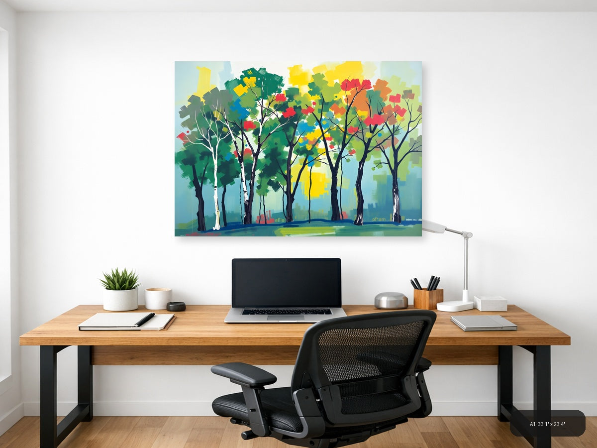 Colorful Abstract Forest Trees Landscape Wall Art — A1 / Office