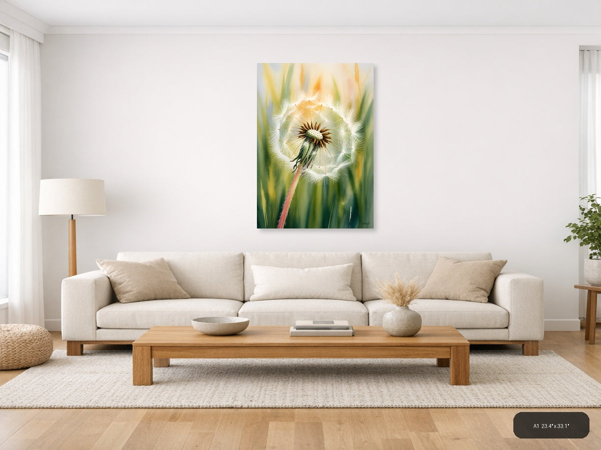 Dandelion Seedhead Watercolor Painting Wall Art — A1 / Living Room