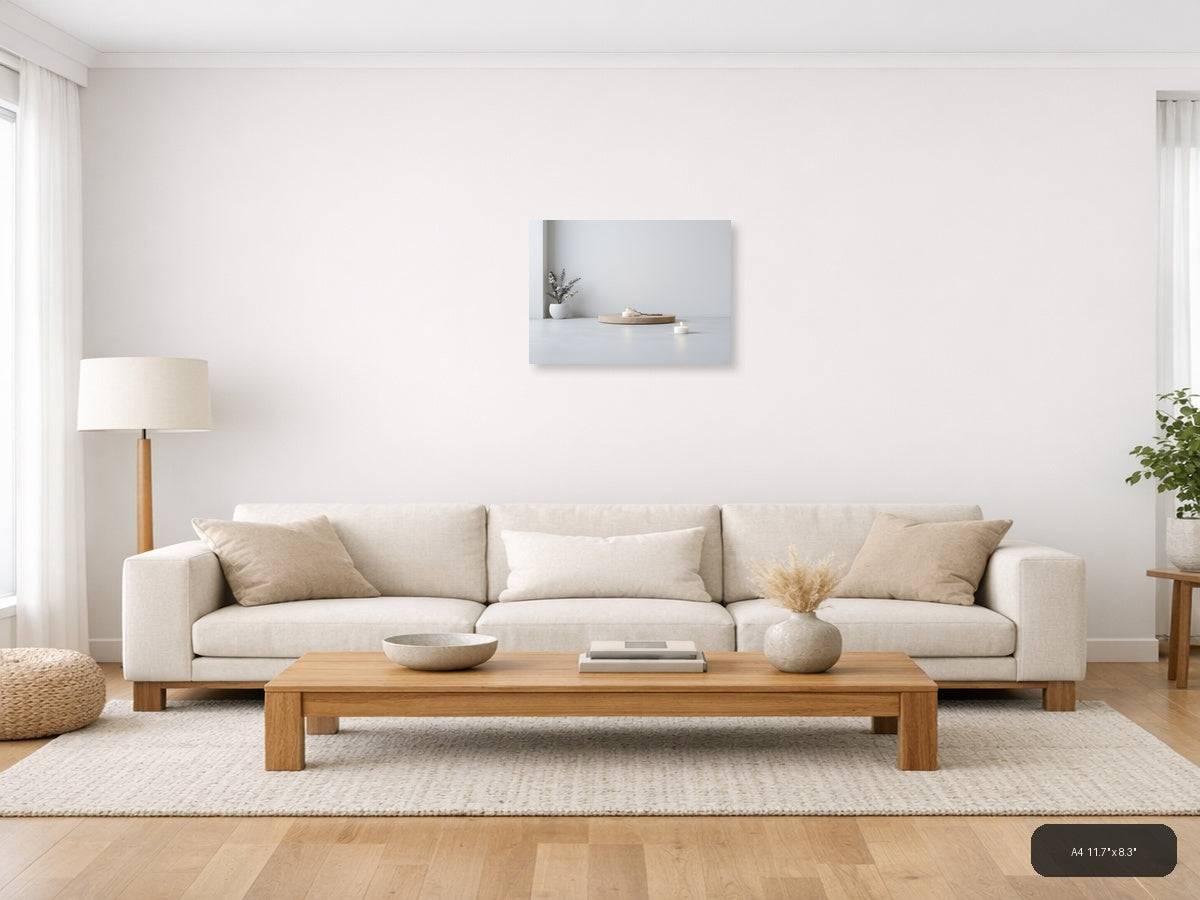 Minimalist Still Life with White Vase and Candles Wall Art — A4 / Living Room