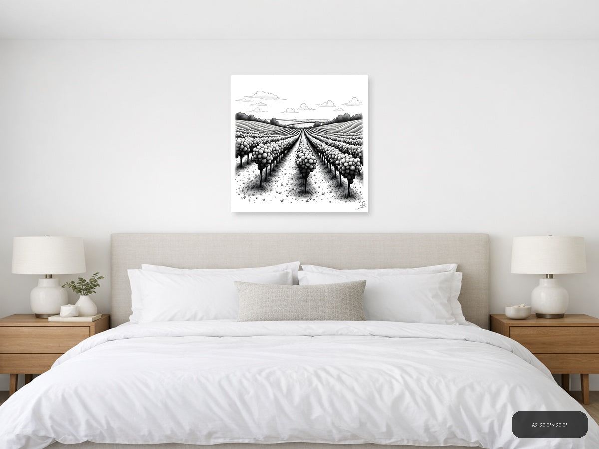 Vineyard Rows Line Art Illustration Wall Art — A2 / Bedroom