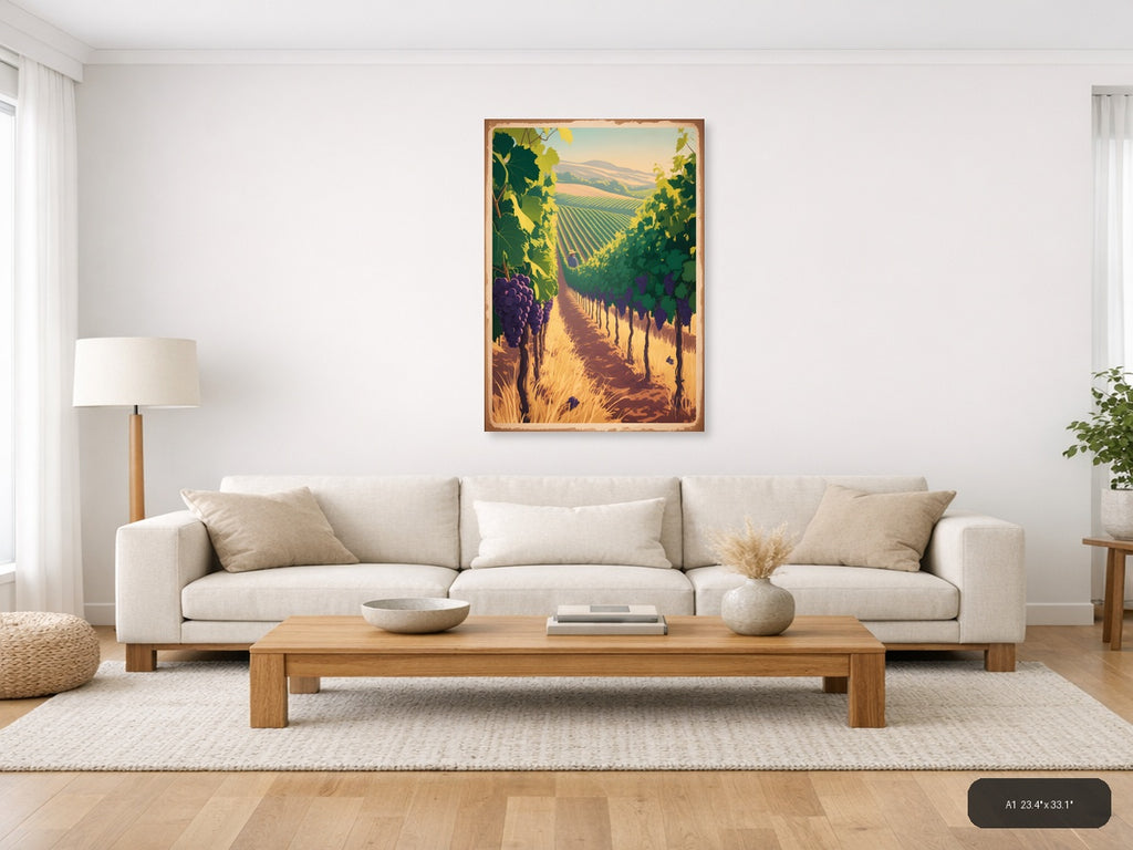 Vintage Vineyard Valley Landscape Wall Art — A1 / Living Room