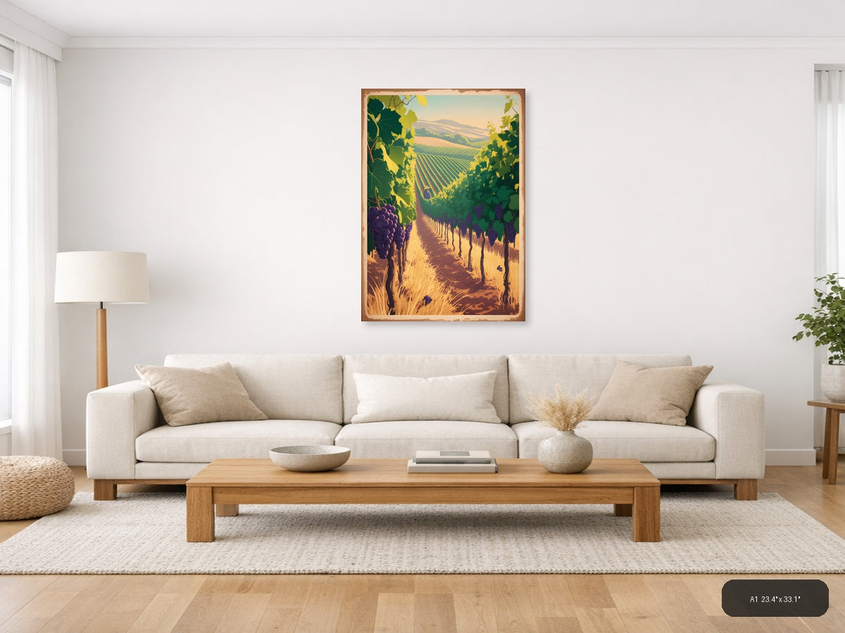 Vintage Vineyard Valley Landscape Wall Art — A1 / Living Room