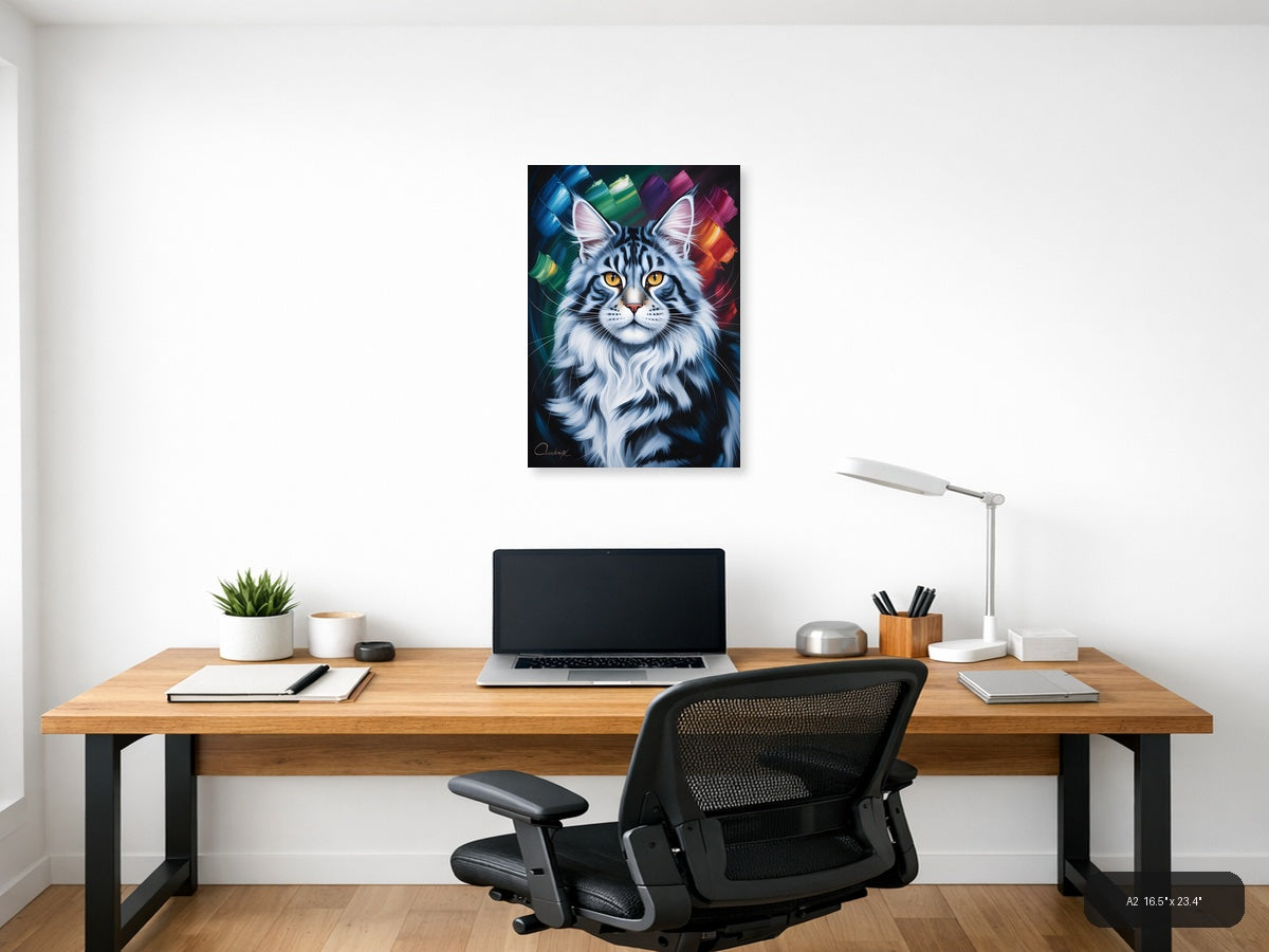 Abstract Colorful Tiger Portrait with Golden Eyes Wall Art — A2 / Office