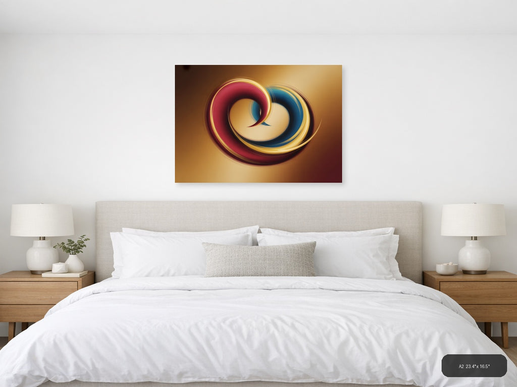 Abstract Swirling Rings in Red & Blue - Modern Wall Art — A2 / Bedroom