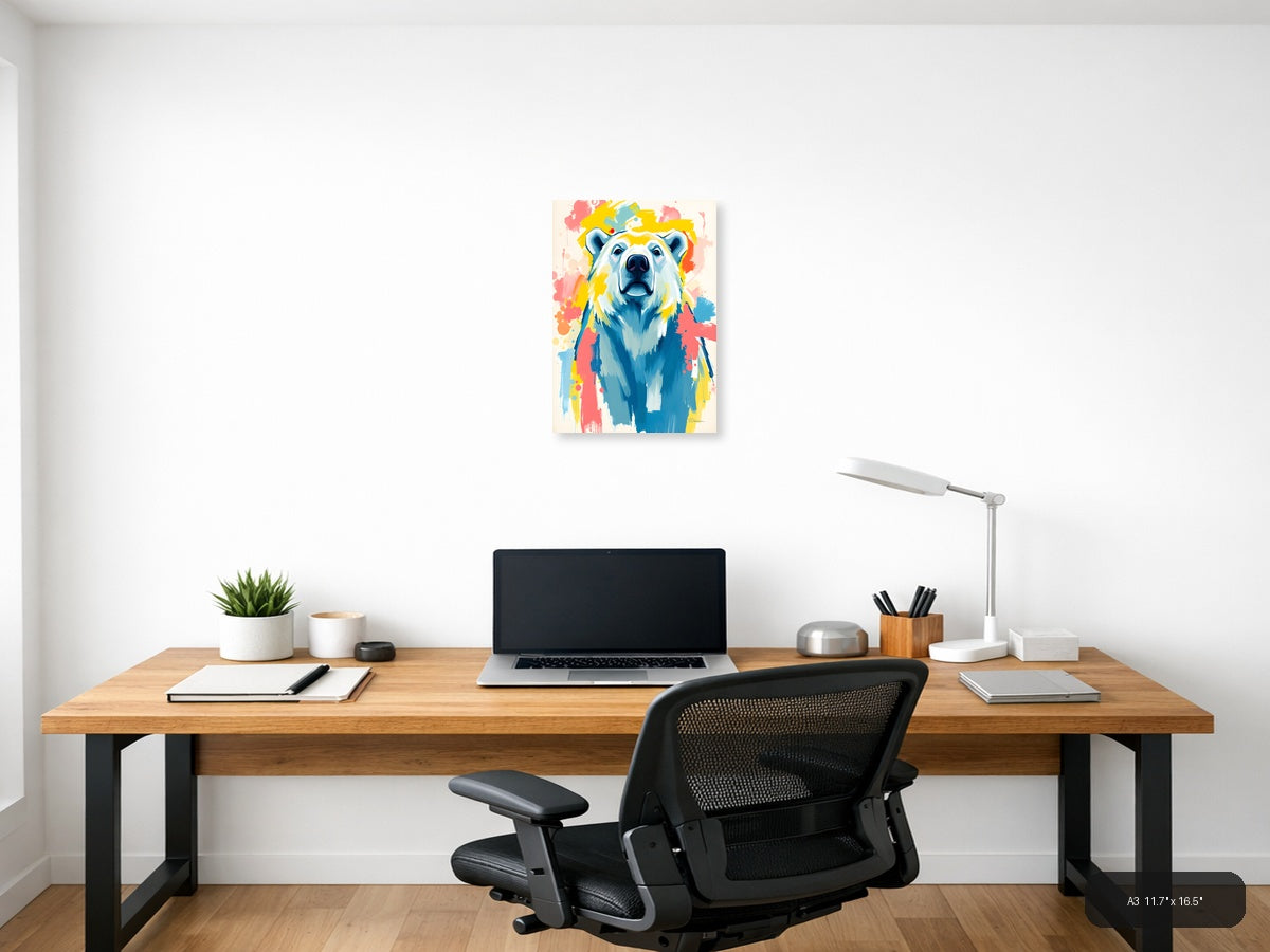 Abstract Polar Bear Portrait Colorful Splatter Wall Art — A3 / Office