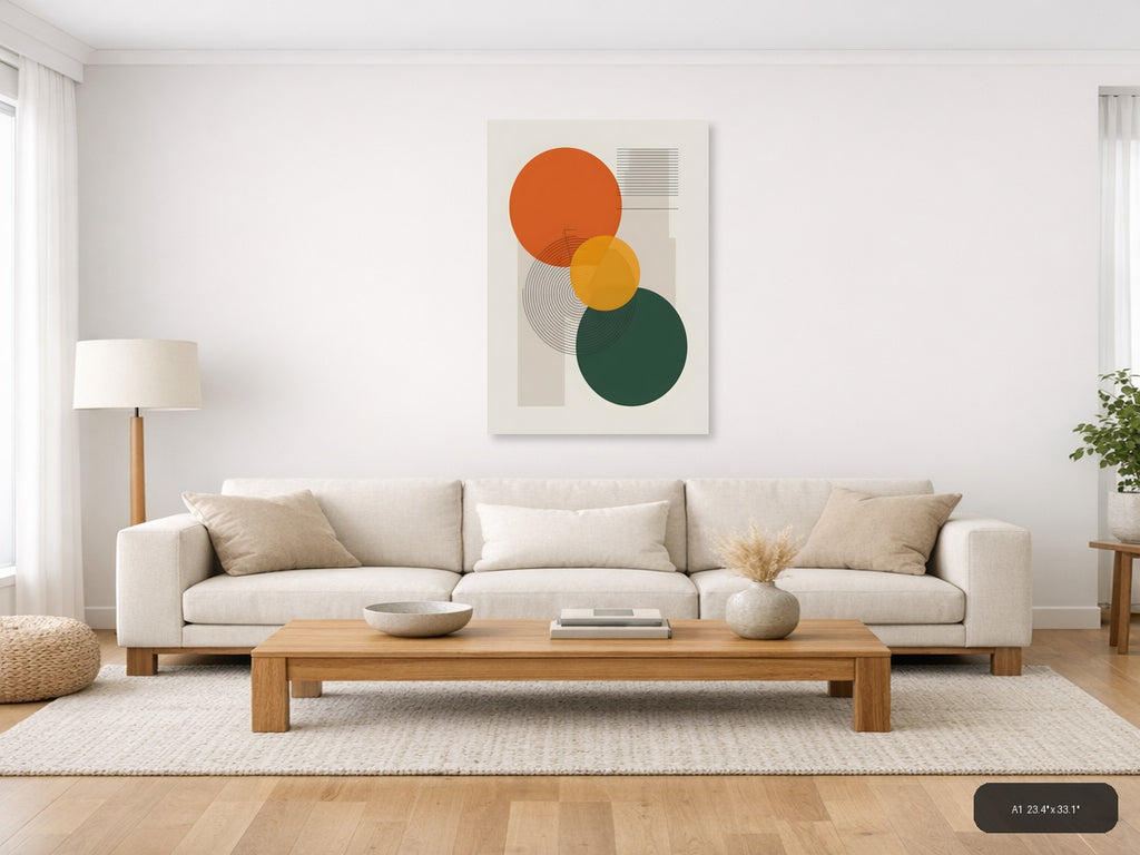 Mid-Century Modern Minimalist Circles Abstract Wall Art — A1 / Living Room