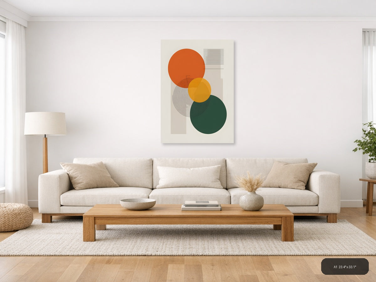 Mid-Century Modern Minimalist Circles Abstract Wall Art — A1 / Living Room