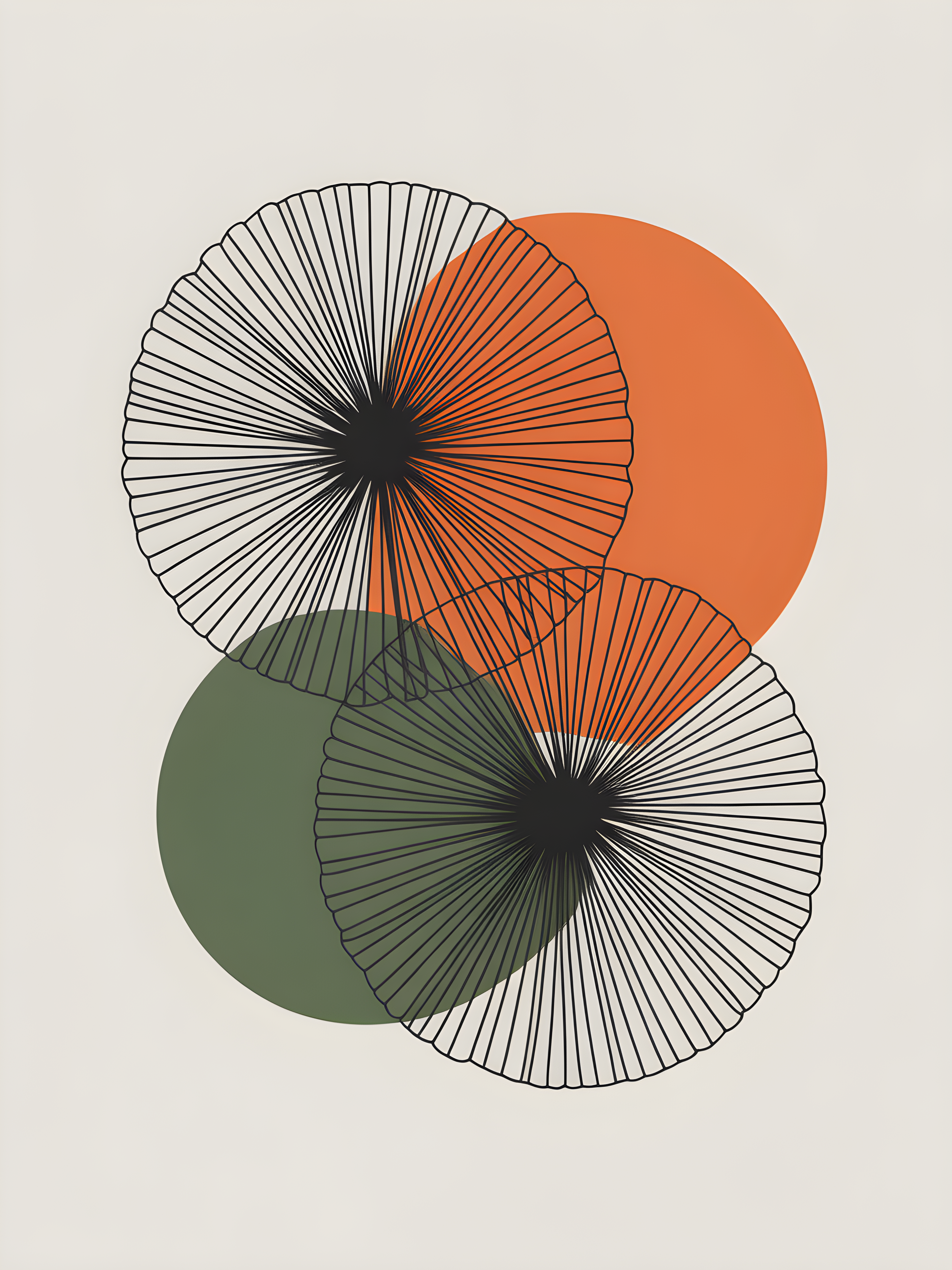 Minimalist Line Art Circles with Orange & Green Wall Art