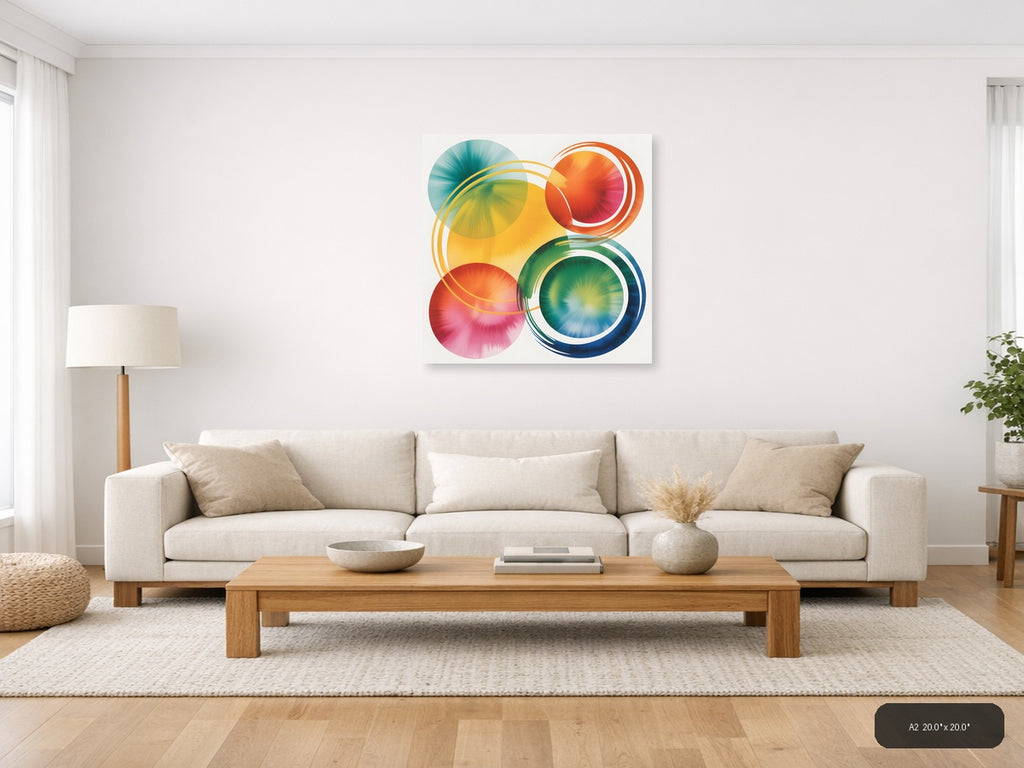 Colorful Watercolor Circles Abstract Modern Wall Art — A2 / Living Room