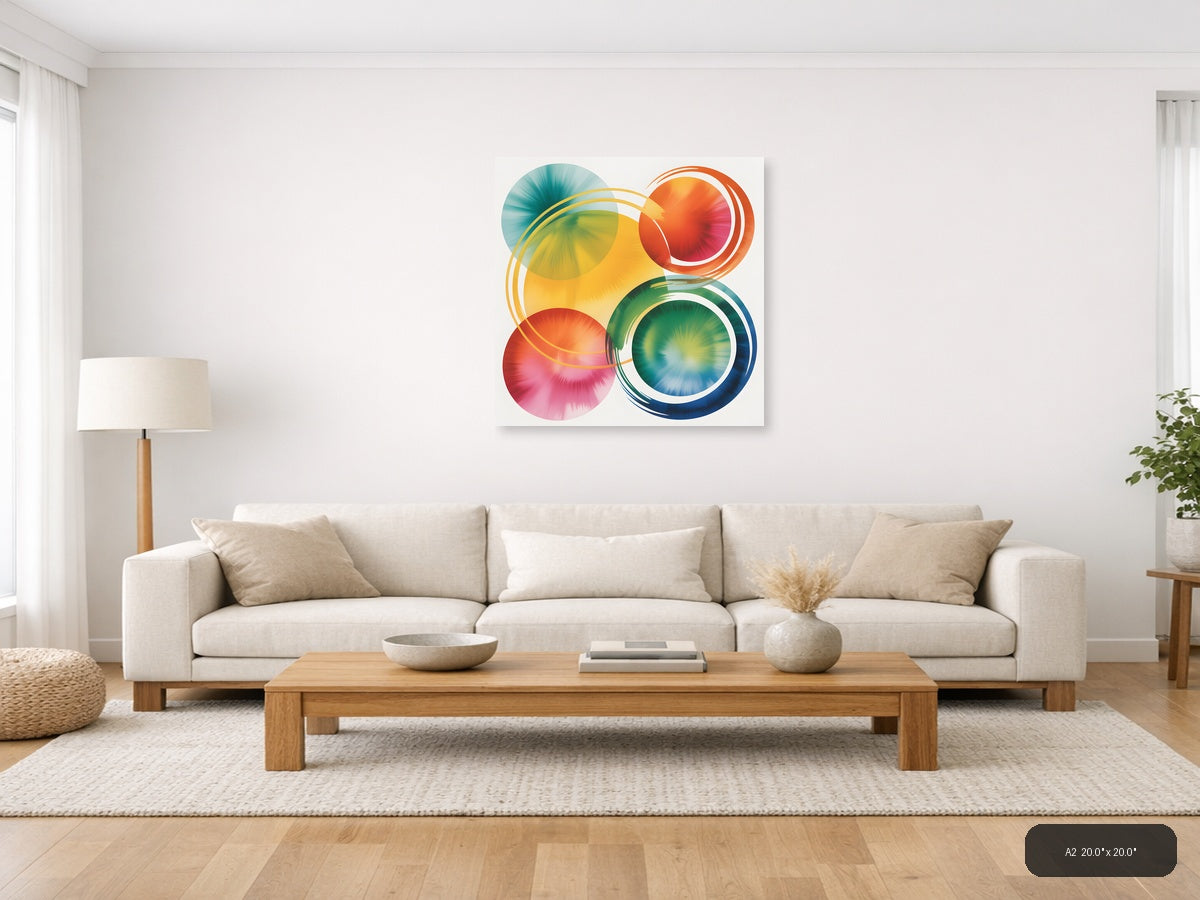 Colorful Watercolor Circles Abstract Modern Wall Art — A2 / Living Room