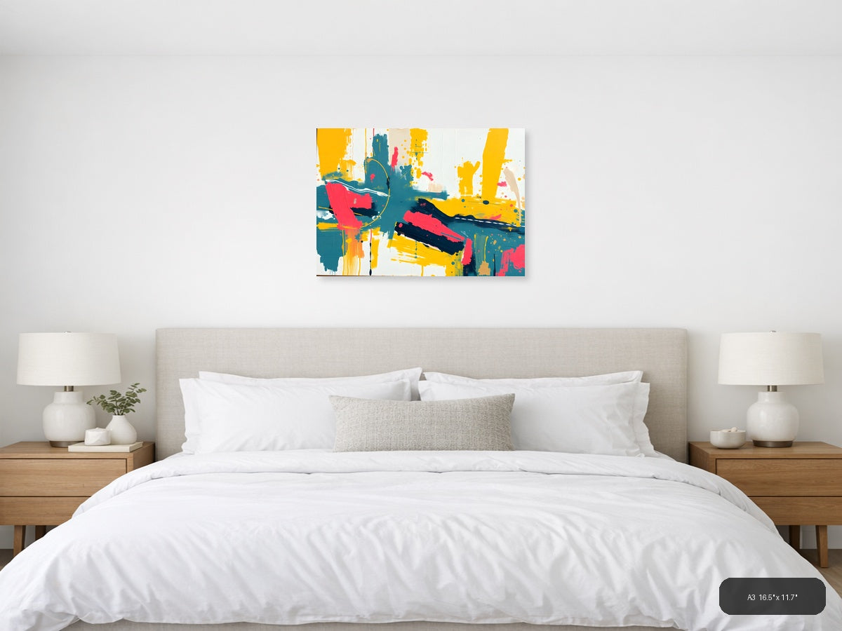 Vibrant Abstract Expressionist Landscape Wall Art — A3 / Bedroom