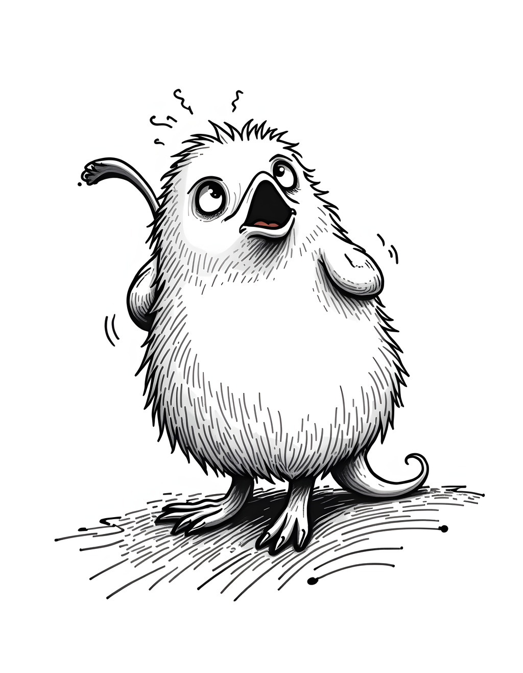 Surprised Furry Creature Line Art Wall Art