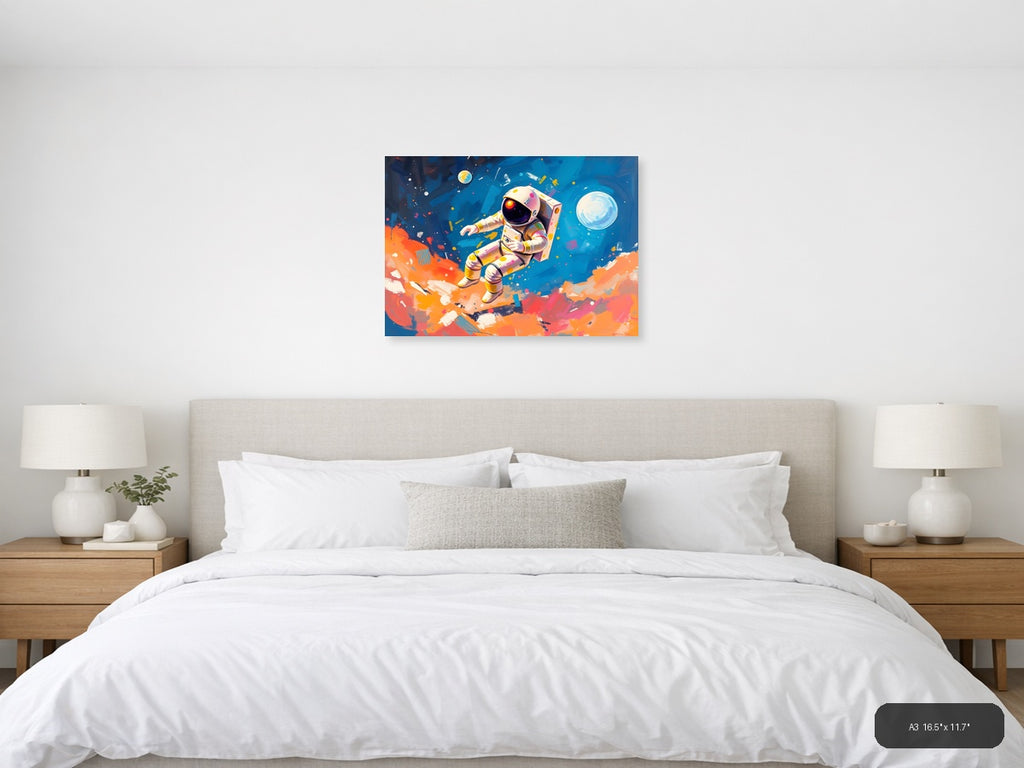 Colorful Astronaut in Space Abstract Wall Art — A3 / Bedroom