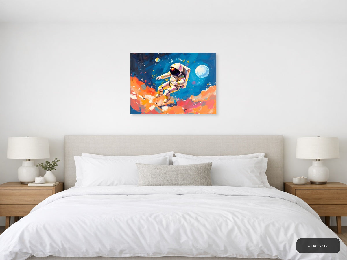 Colorful Astronaut in Space Abstract Wall Art — A3 / Bedroom