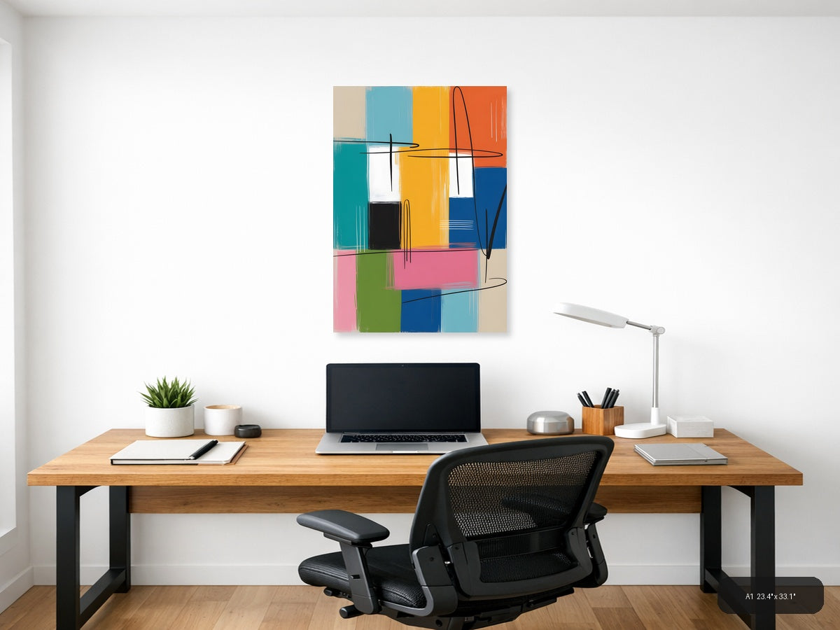 Colorful Abstract Geometric Blocks & Lines Wall Art — A1 / Office