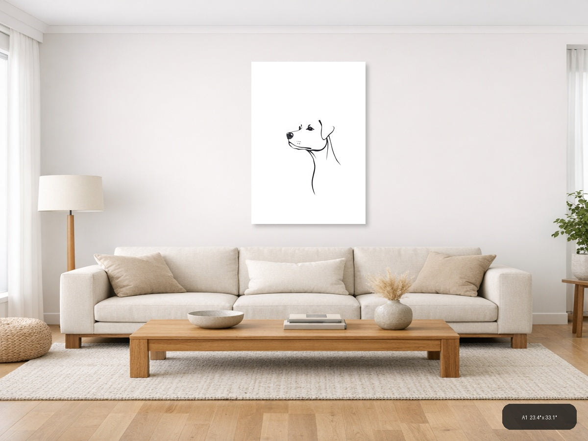 Minimalist Dog Portrait Line Drawing Wall Art — A1 / Living Room