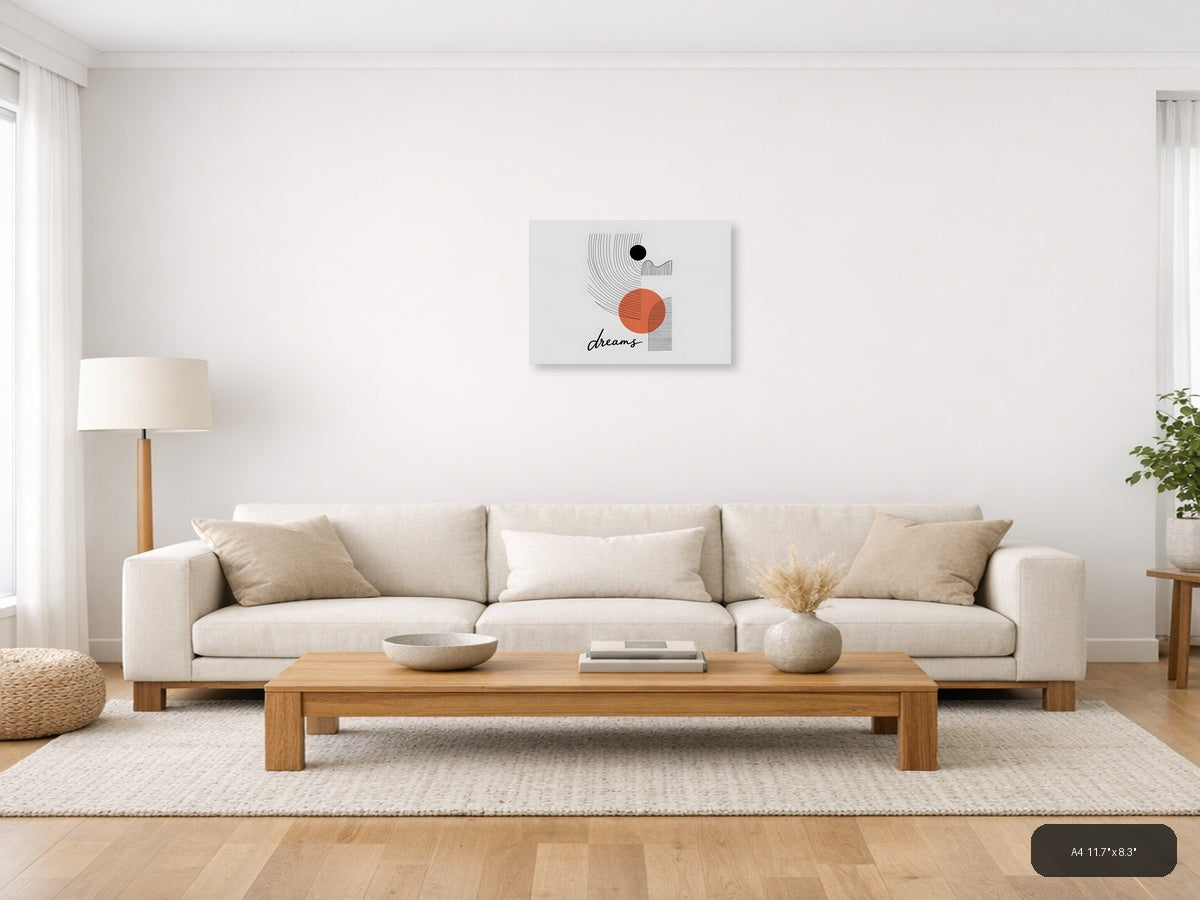 Abstract Dreams Line Art with Orange Circle Wall Art — A4 / Living Room