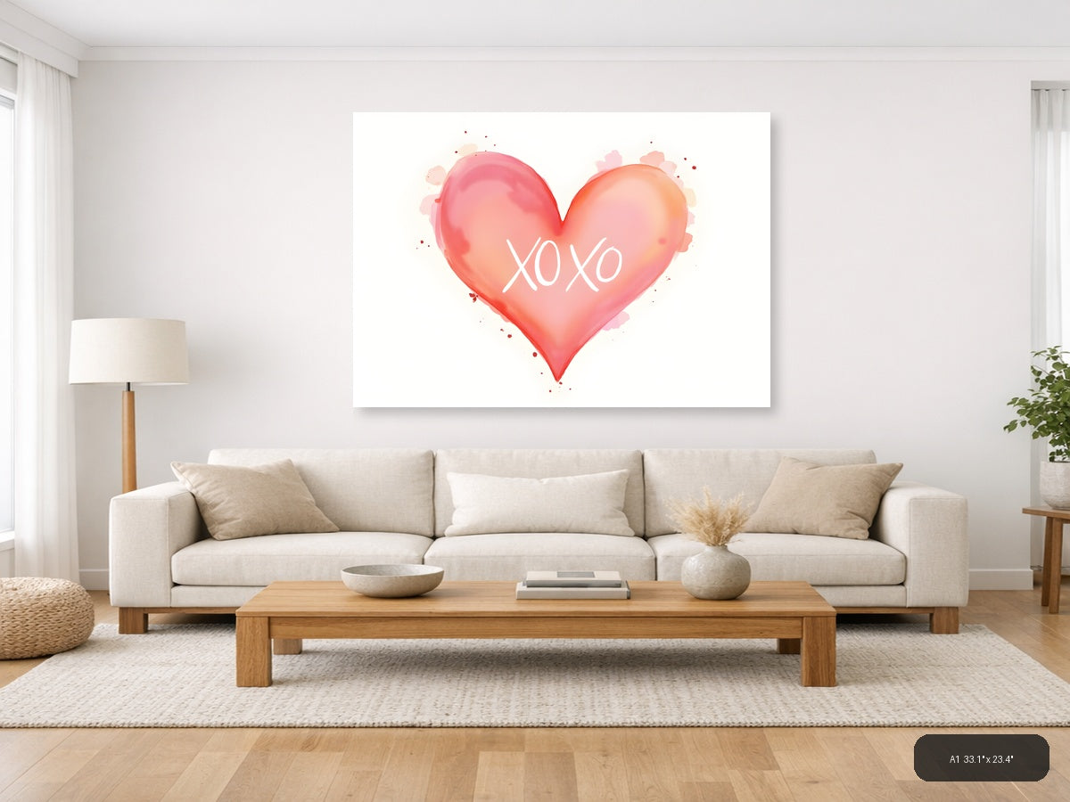 XOXO Watercolor Heart Pink Gradient Wall Art — A1 / Living Room